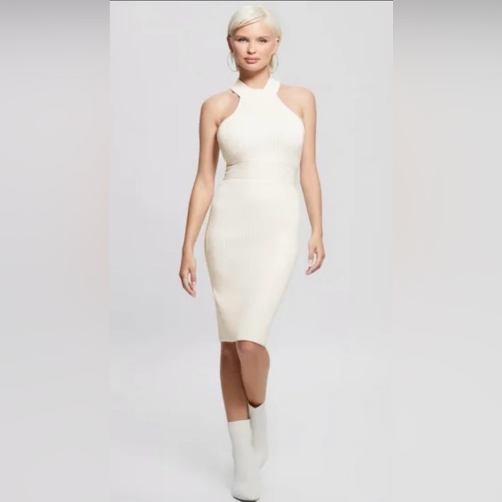 Guess Cream Halter Midi Dress